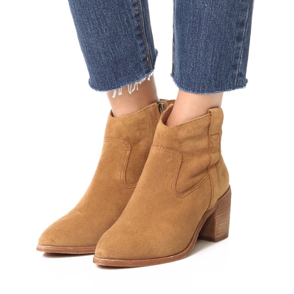 Madewell Loonie Suede Ankle Boots Block Heel Pointed Toe Western Camel Size 8.5